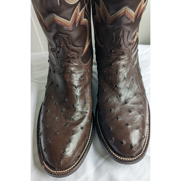 Men’s Full Quill Ostrich Cowboy Boots Brown Leather Western Handmade US 9.5 D main image 8